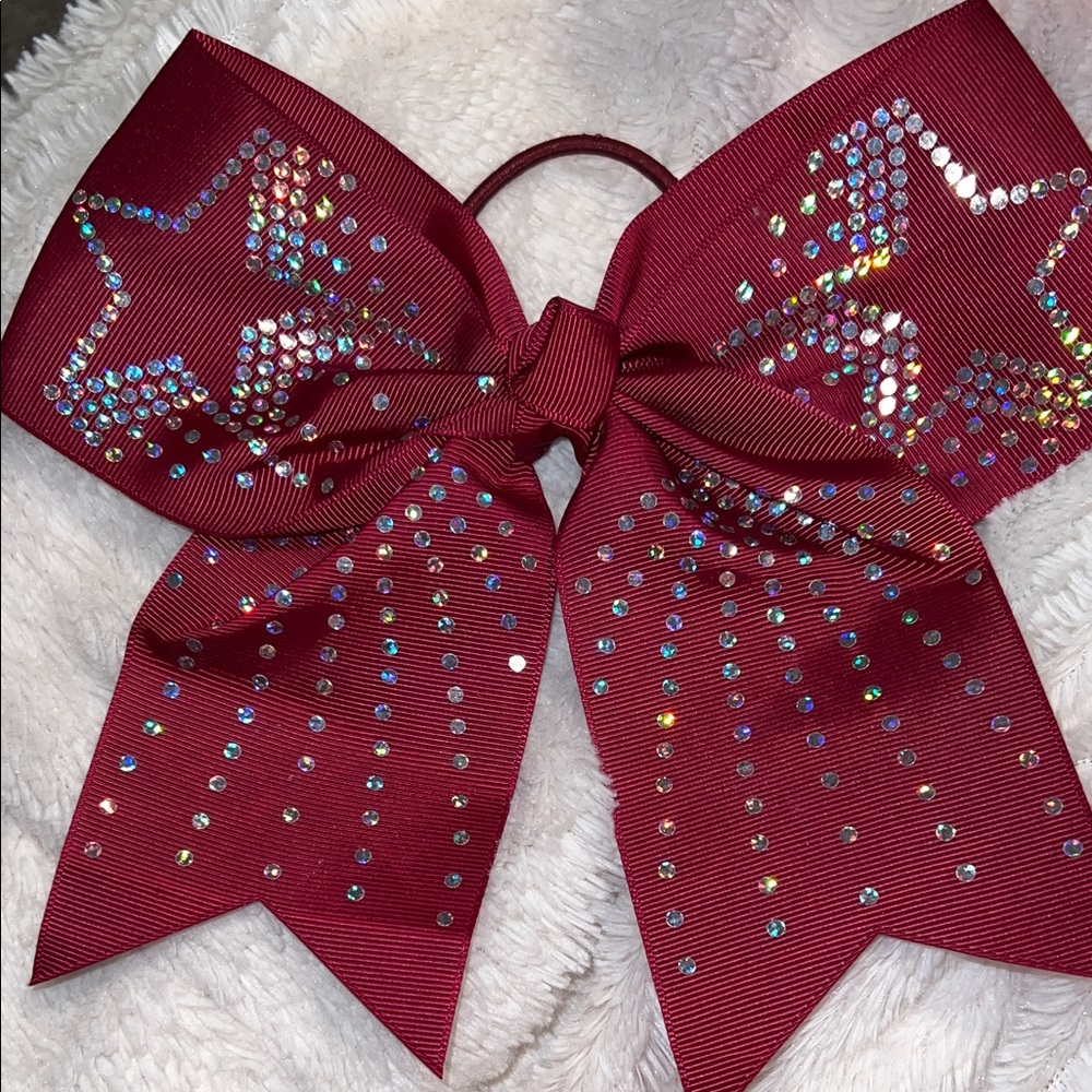 Red Hair Bow with Rhinestone Stars